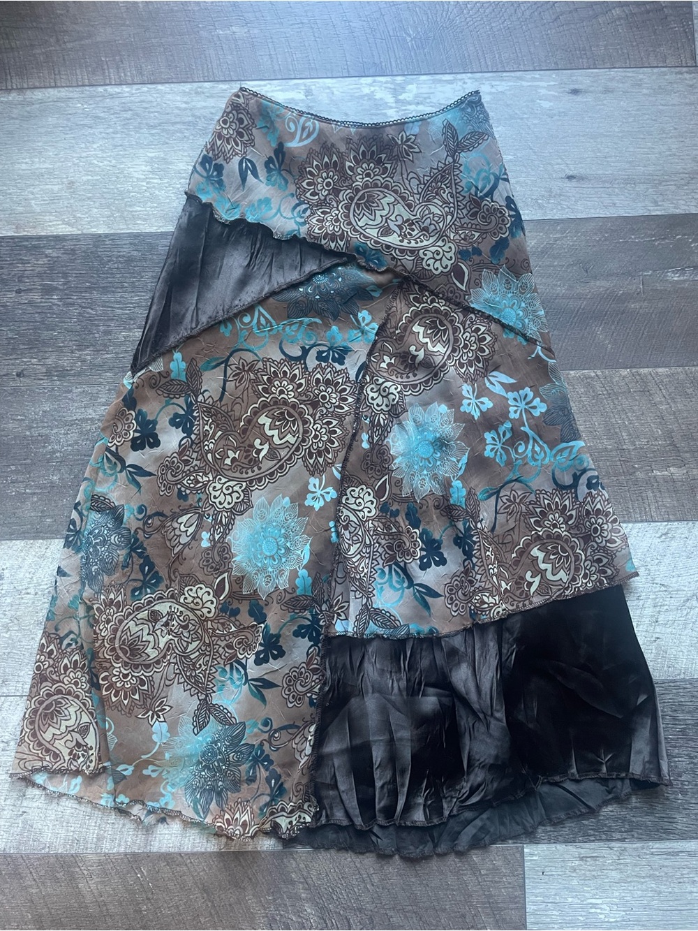 Vintage Crab Wear Brown & Turquoise Floral Women's Maxi Skirt